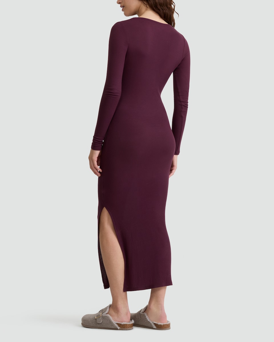 image 1 of F&F Ribbed Long Sleeved Pyjama Dress in Purple