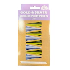 Mad Party Gold & Silver Cone Poppers 10 Pack