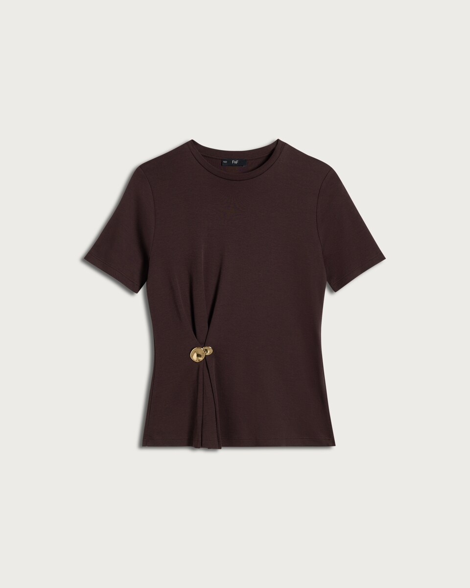 F&F Pure Cotton Ruched Metal Accent T-Shirt in Berry