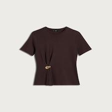 F&F Pure Cotton Ruched Metal Accent T-Shirt in Berry