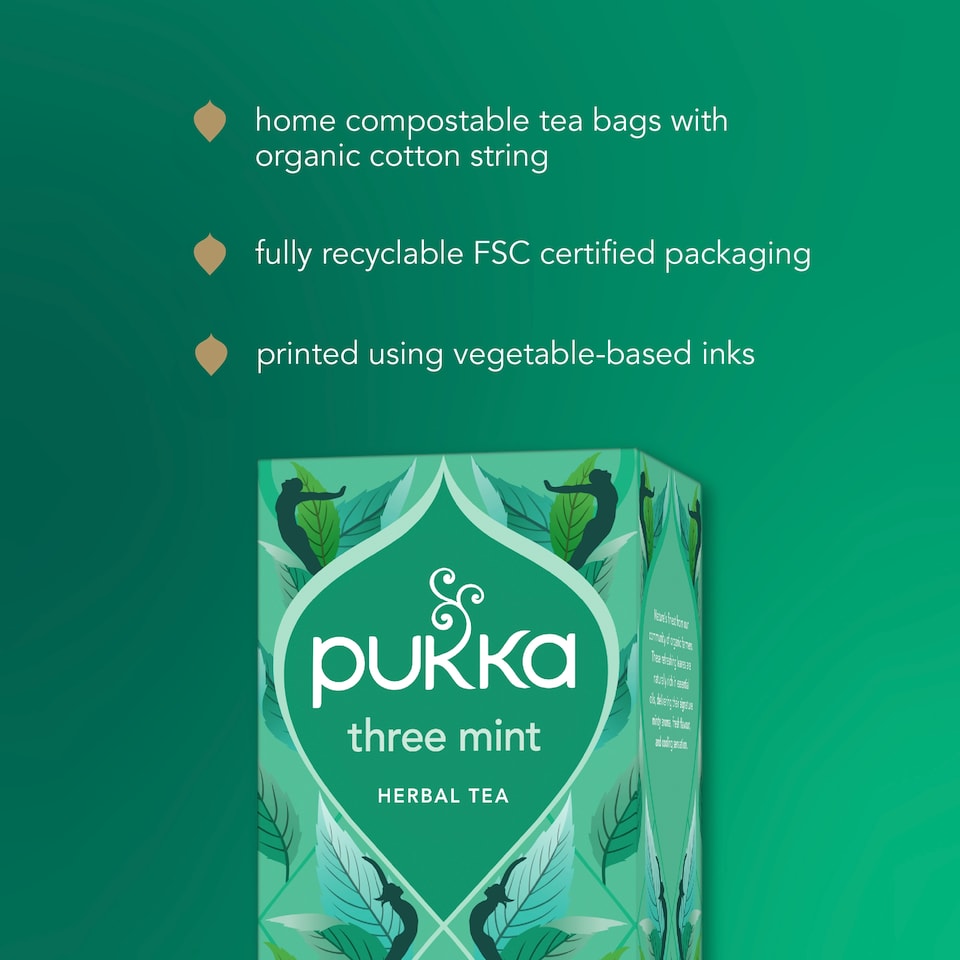 image 1 of Pukka Organic Three Mint Tea With Peppermint for Digestion 40 Herbal Tea Bags 64g