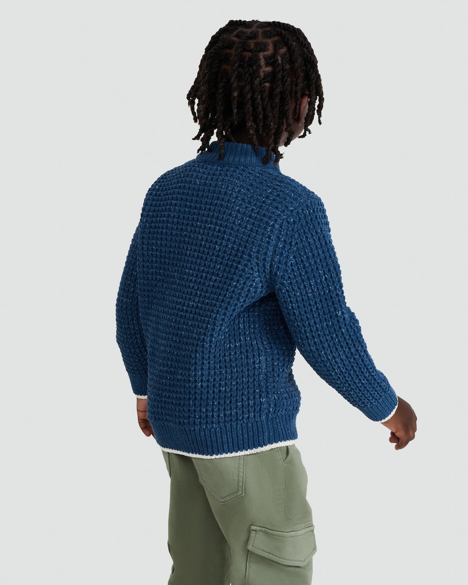 image 1 of F&F Boys Chenille Half-Zip Knitted Jumper in Blue