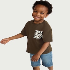 F&F Boys Pure Cotton Slogan T-Shirt in Chocolate