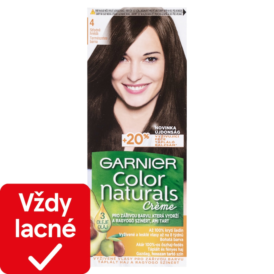 Garnier Color Naturals permanentná farba na vlasy 4 Stredne hnedá, 60 +40 +12 ml