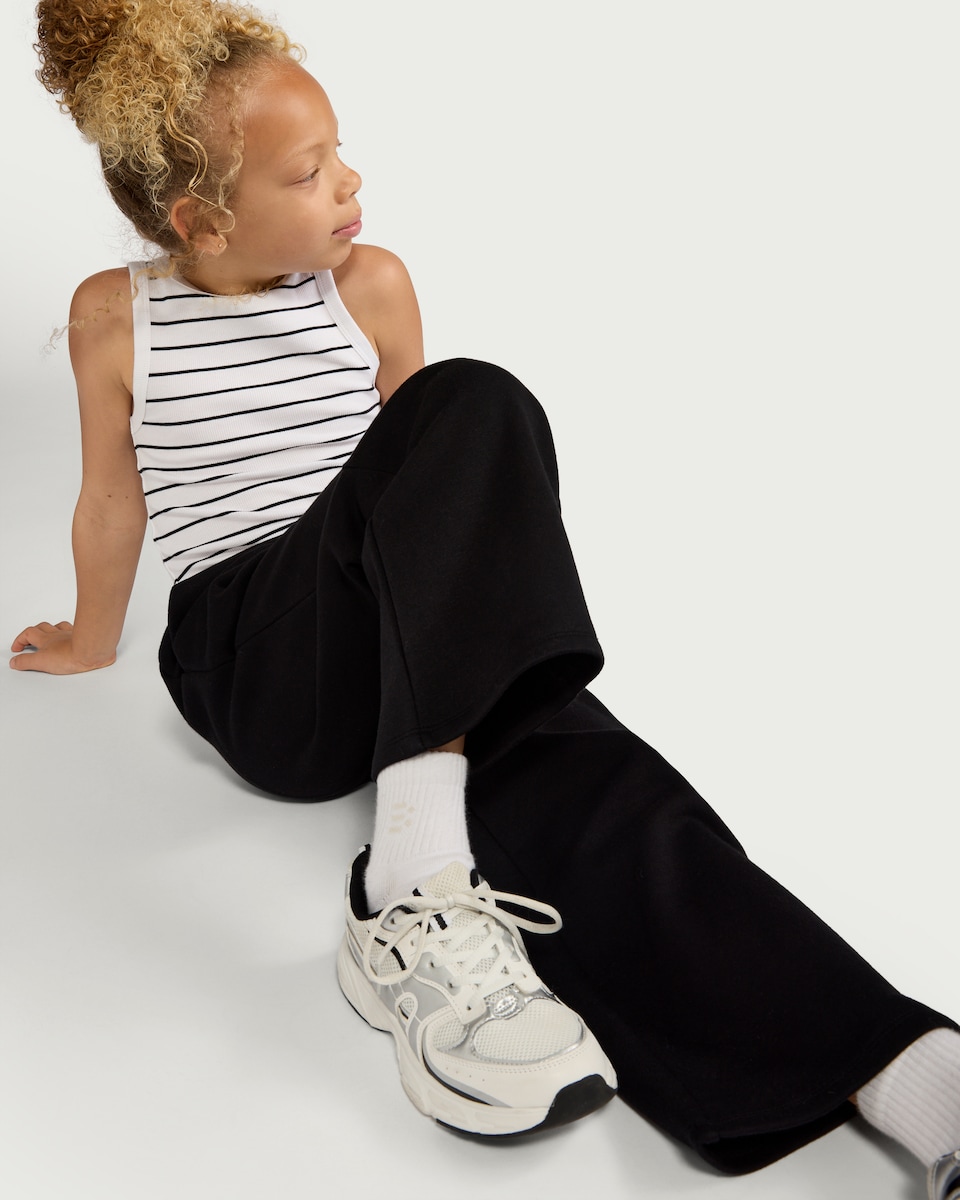 image 1 of F&F Girls Cotton Rich Wide Leg Joggers in Black