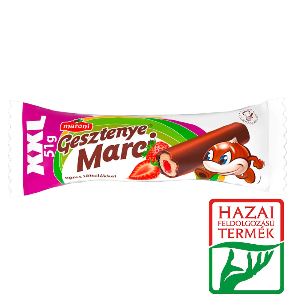 Maroni Gesztenye Marci Chestnut Sticks Dipped in Cocoa with Strawberry Filling 51 g