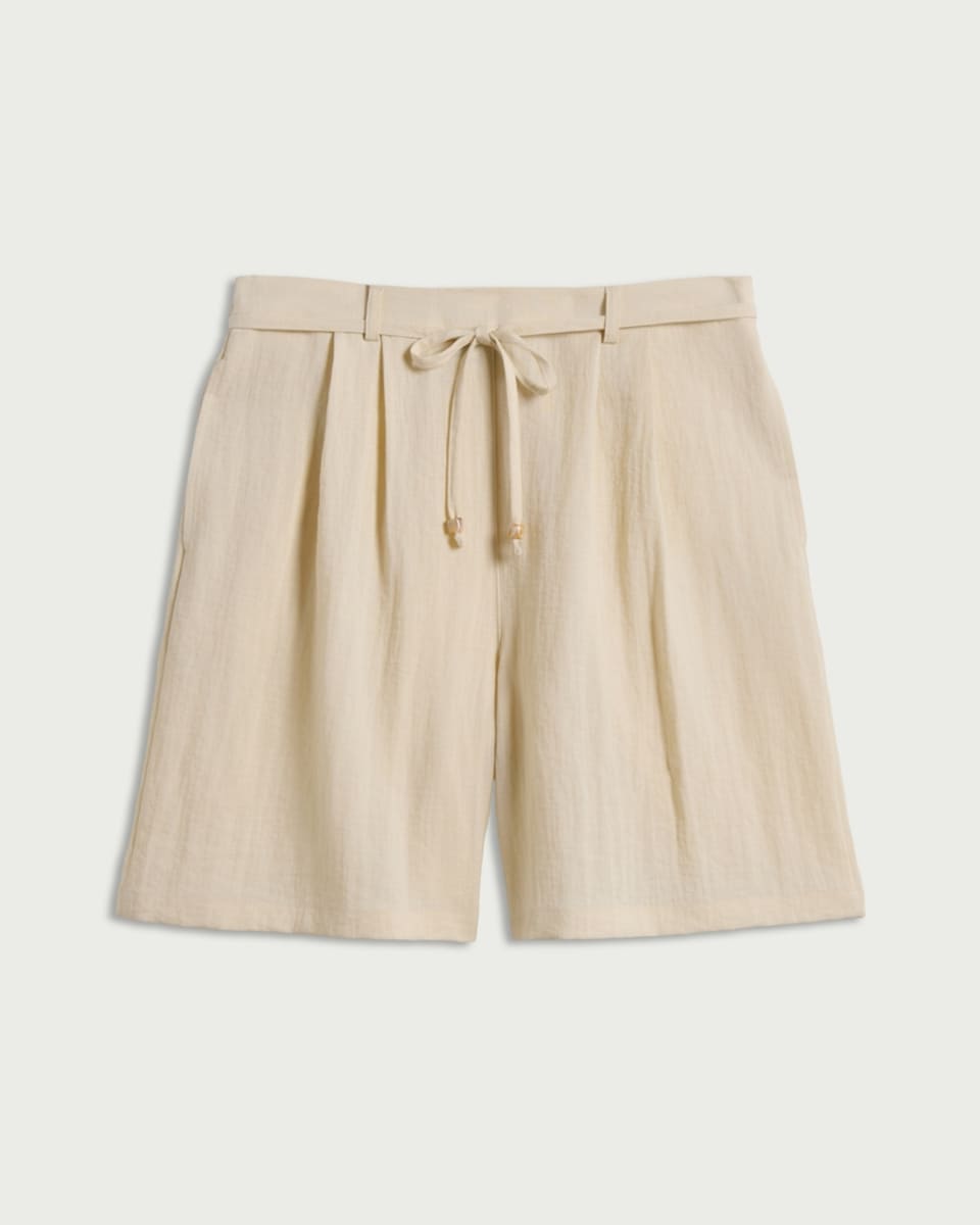 image 1 of F&F Textured Pleated Tie Waist Co-ord Shorts in Cream