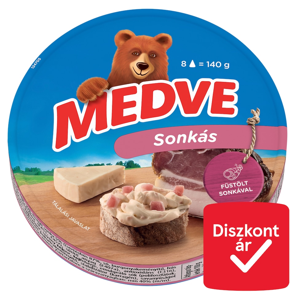 Medve sonkás kenhető, félzsíros ömlesztett sajt 8 x 17,5 g (140 g)