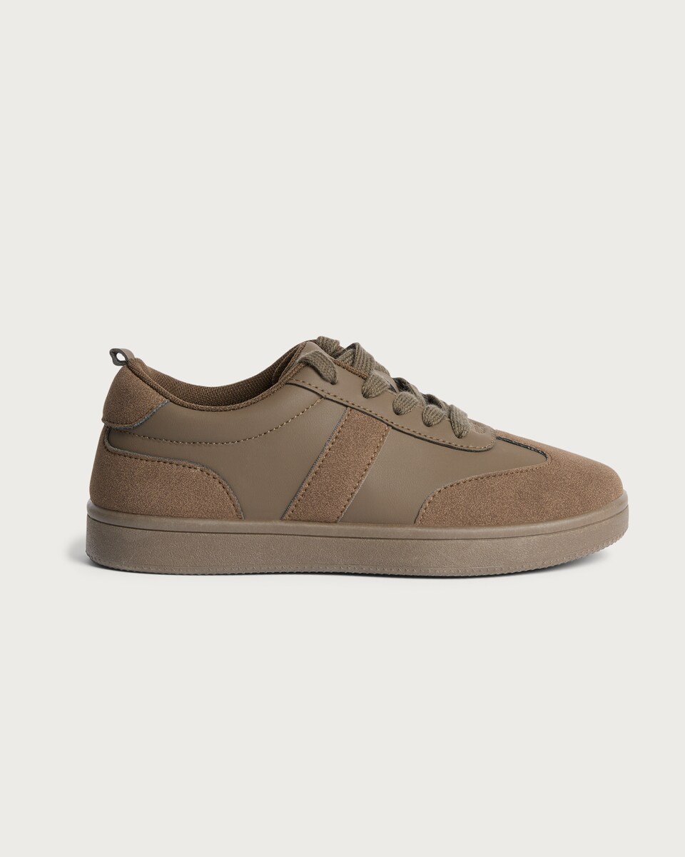 image 1 of F&F Boys Panelled Lace Up Trainers in Brown