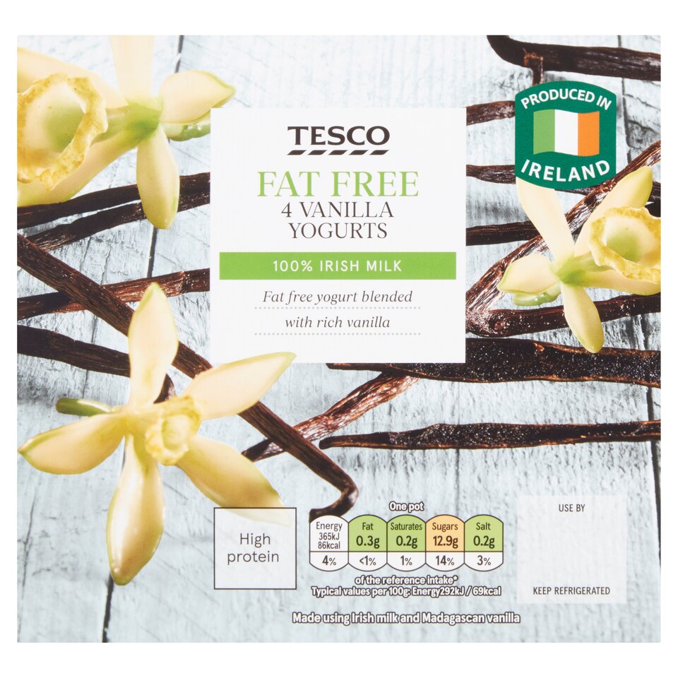 Tesco Fat Free Vanilla Yogurts 4X125g