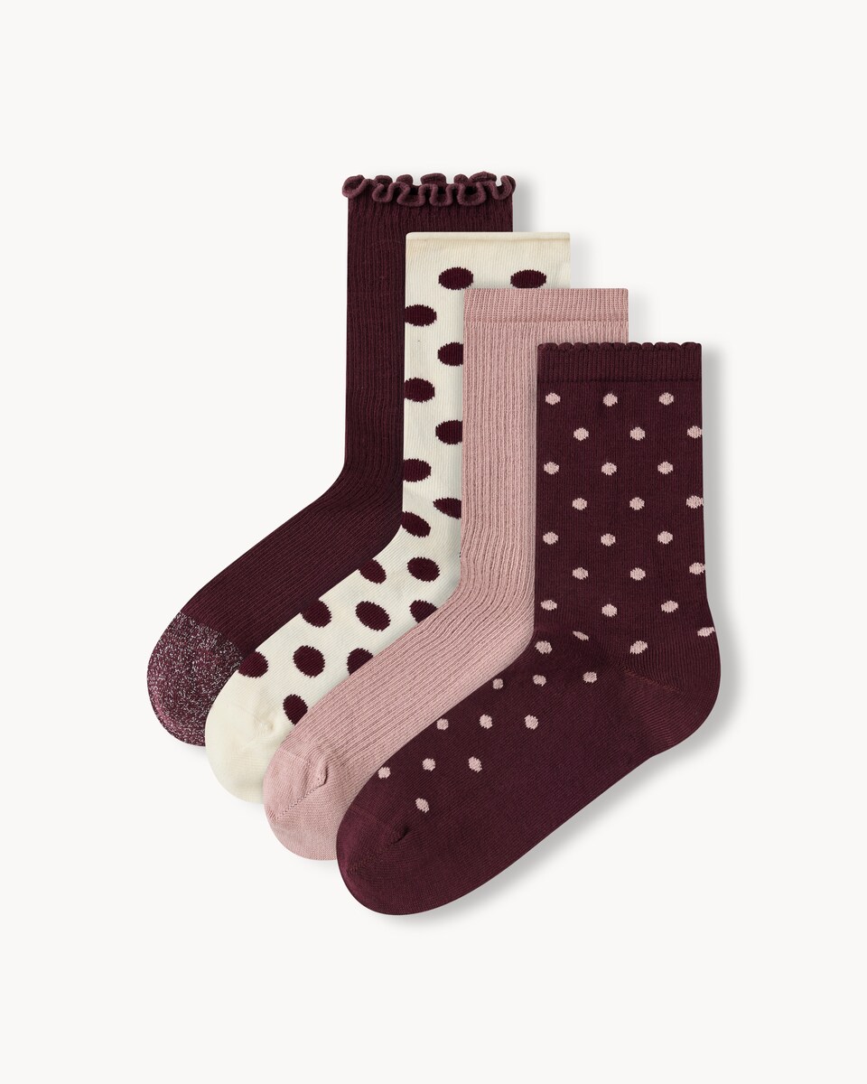 F&F 4-Pack Cotton Rich Polka Dot Ankle Socks in Purple