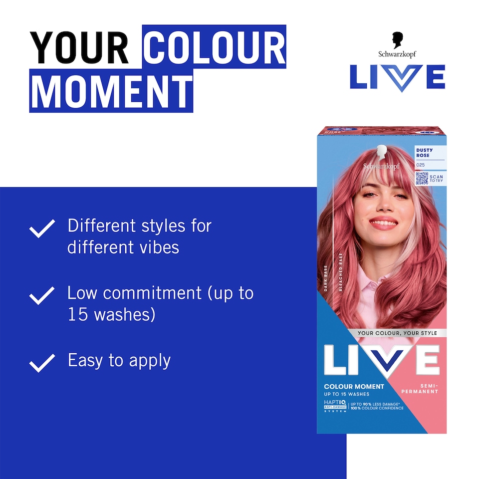 image 1 of Schwarzkopf LIVE Colour Moment 025 Dusty Rose Semi-Permanent Hair Dye