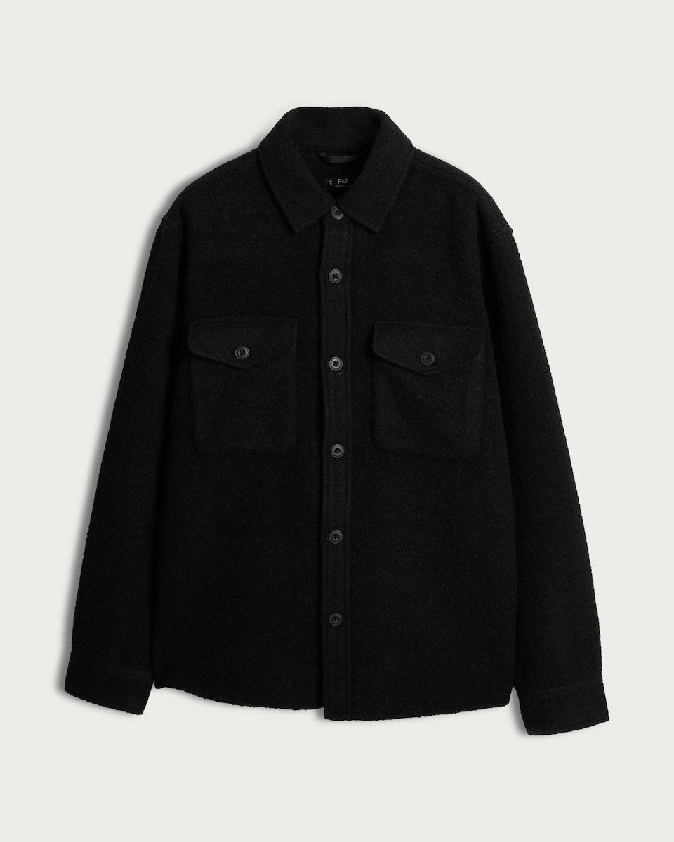 image 1 of F&F Boucle Textured Button Up Shacket with Wool in Black
