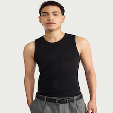 F&F Cotton Rich Ribbed Vest in Black