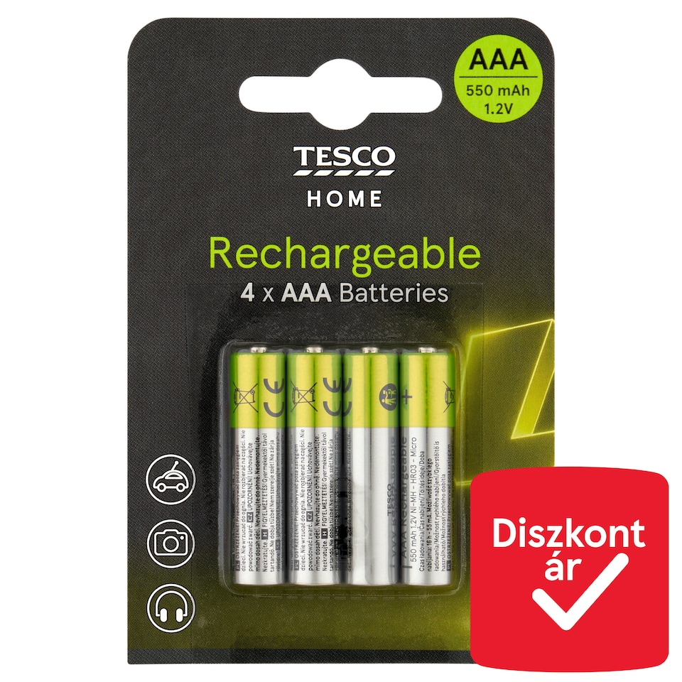 Tesco Home 550 mAh AAA 1,2 V újratölthető elem 4 db