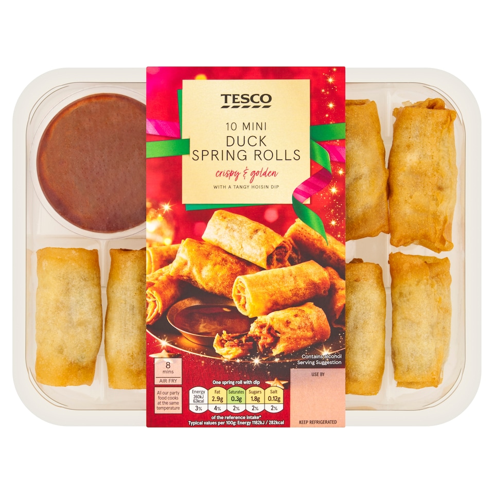 Tesco 10 Mini Duck Spring Roll With Hoisin Dip 220G