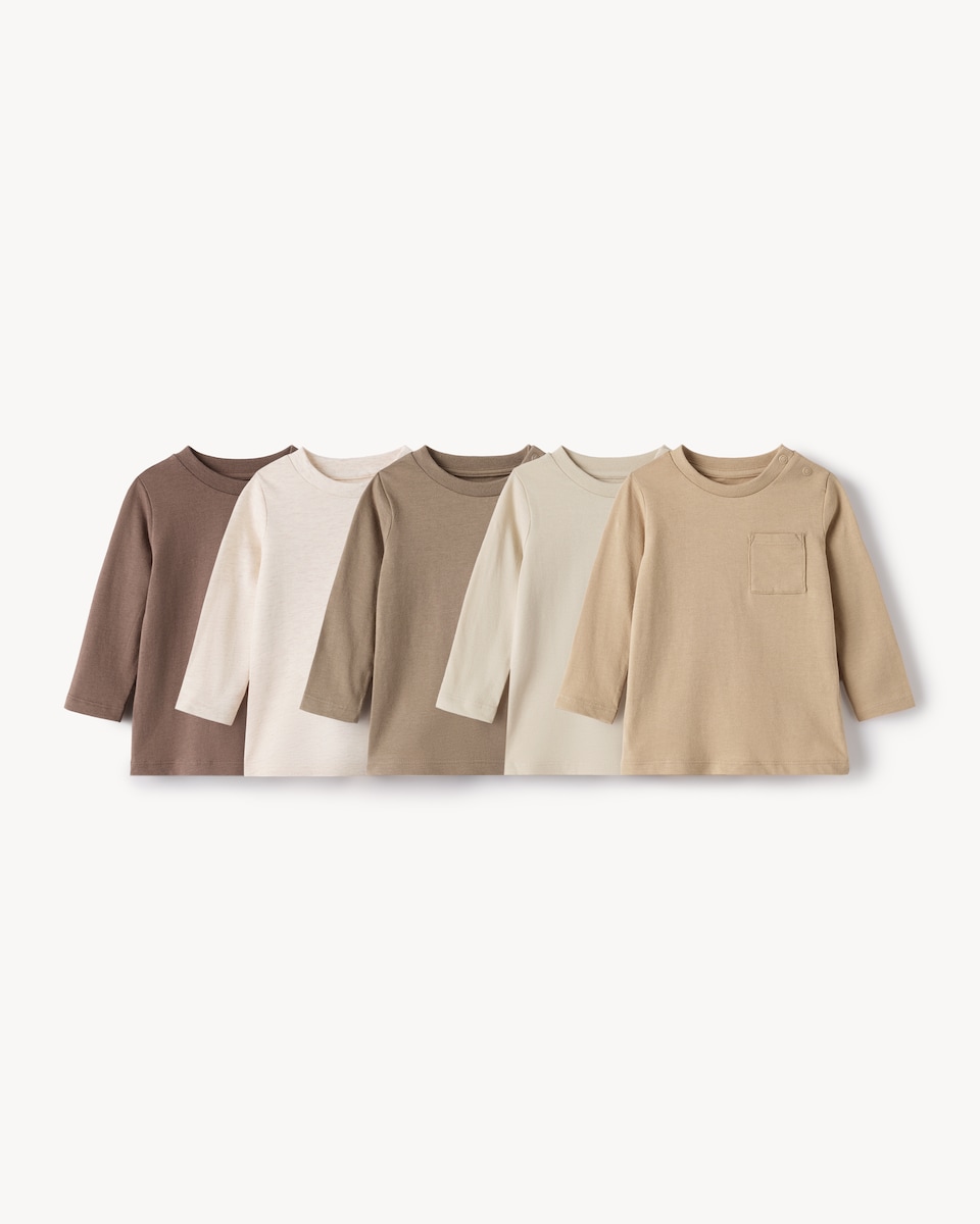 image 1 of F&F Baby 5-Pack Pure Cotton Long Sleeved Tops in Neutral