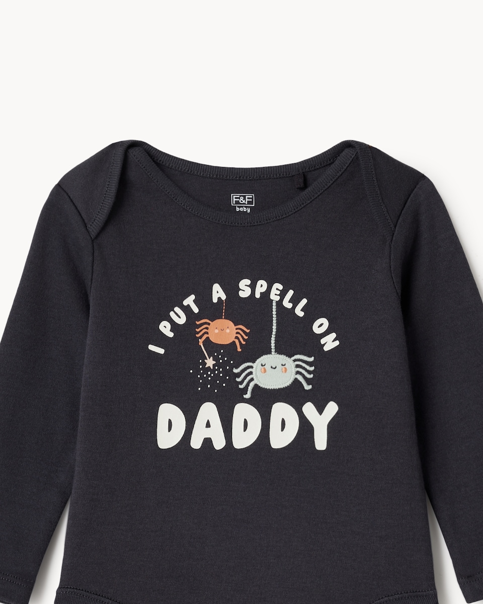image 1 of F&F Baby Pure Cotton Halloween Printed Bodysuit in Black