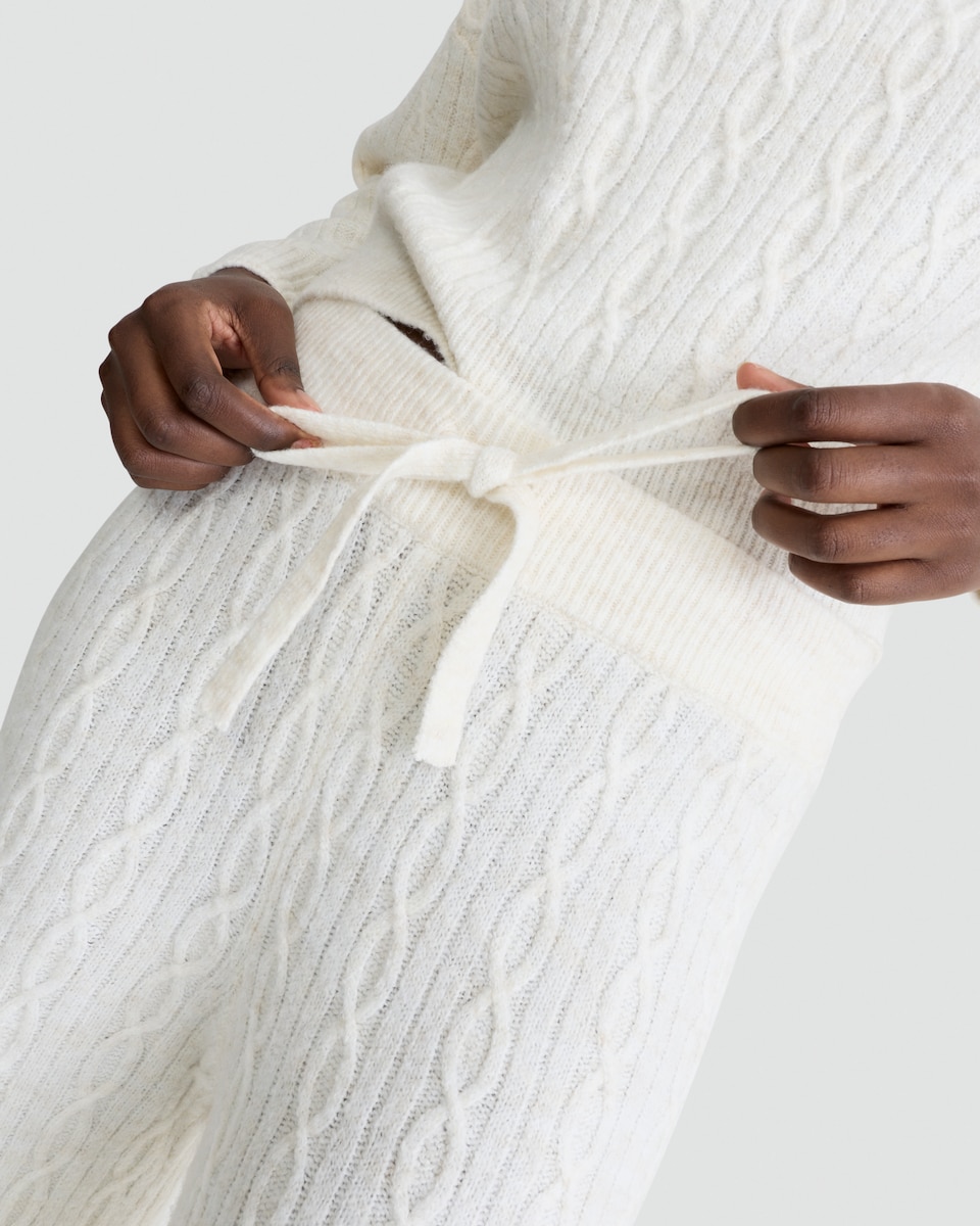 image 1 of F&F Cable Knit Pyjama Bottoms in Cream