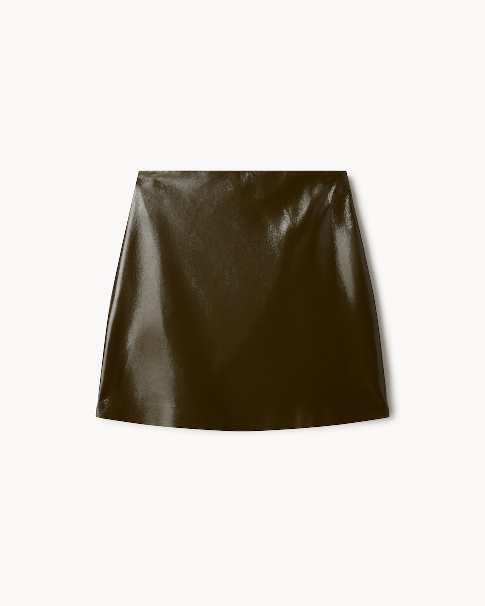 image 1 of F&F Faux Leather Mini Skirt in Khaki