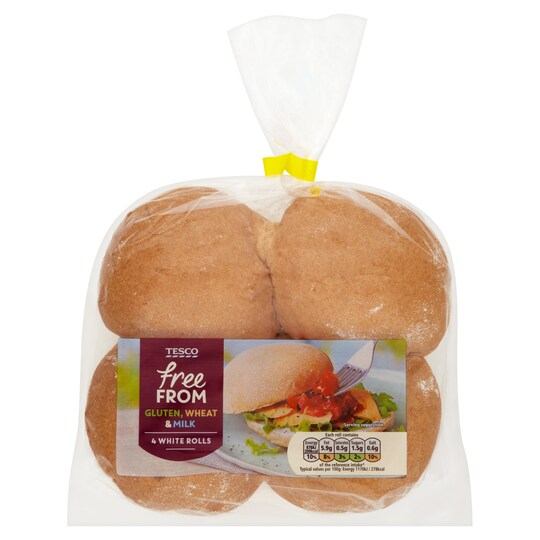 Tesco Free From White Rolls 4 Pack 300G Tesco Groceries