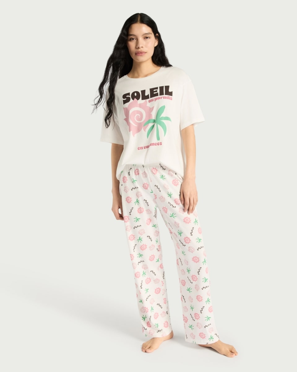 image 1 of F&F Pure Cotton Soleil Print Pyjama Bottoms in Multi White