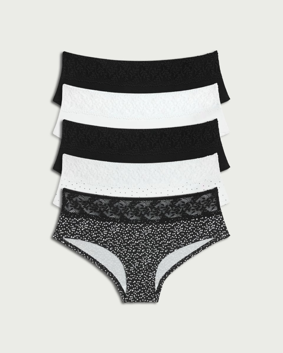 image 1 of F&F 5-Pack Cotton Rich Lace Waist Briefs in Multi