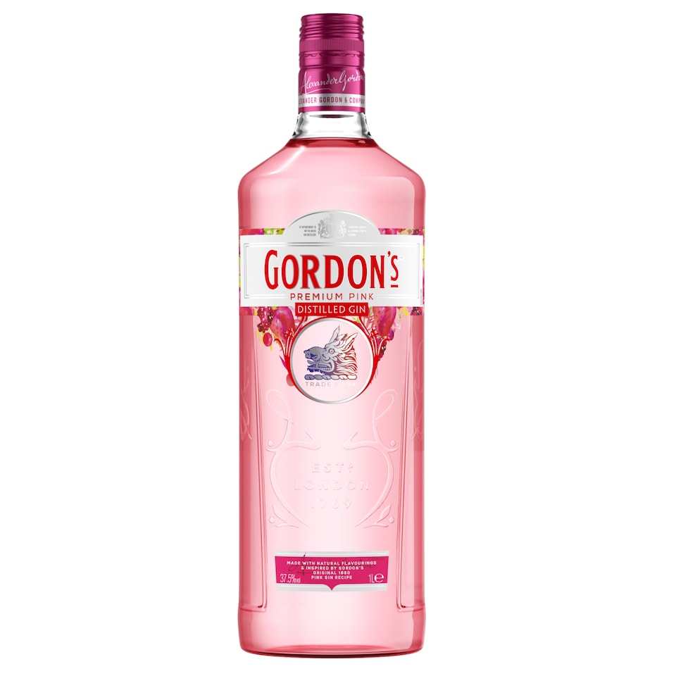 Gordon's Premium Pink Distilled Gin Bottle 37.5% Vol 1L