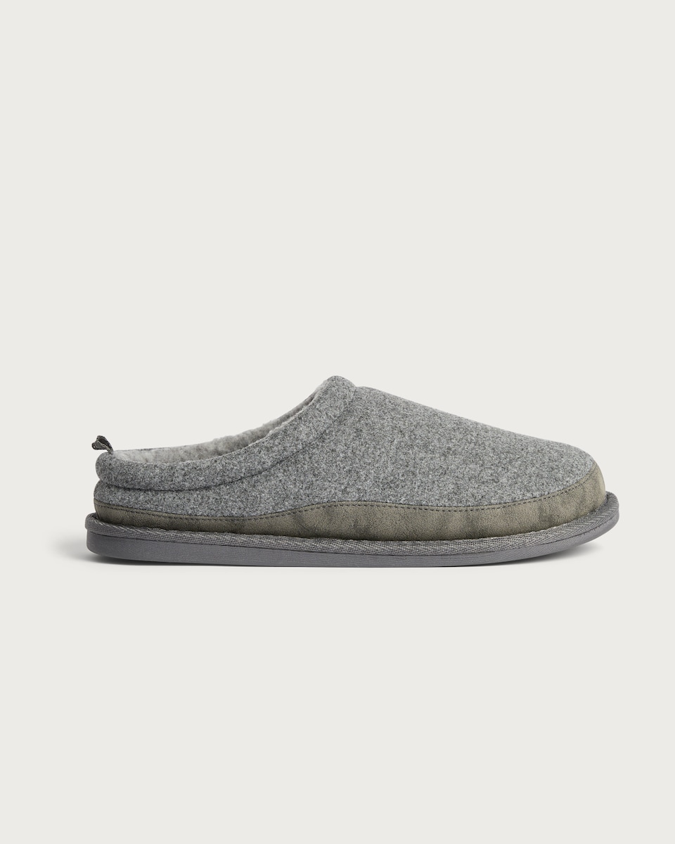 image 1 of F&F Fleece Lined Contrast Detail Mule Slippers in Grey