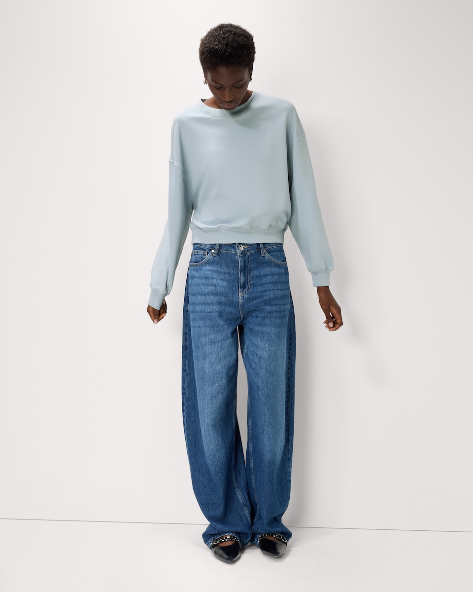 image 1 of F&F Cotton Rich Balloon Sleeved Sweatshirt in Blue
