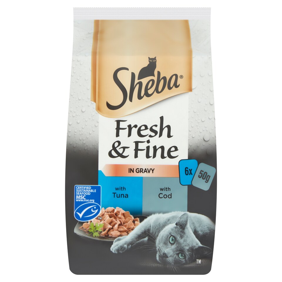 Sheba Fresh & Fine Wet Cat Food Tuna & Cod in Gravy 6x50g