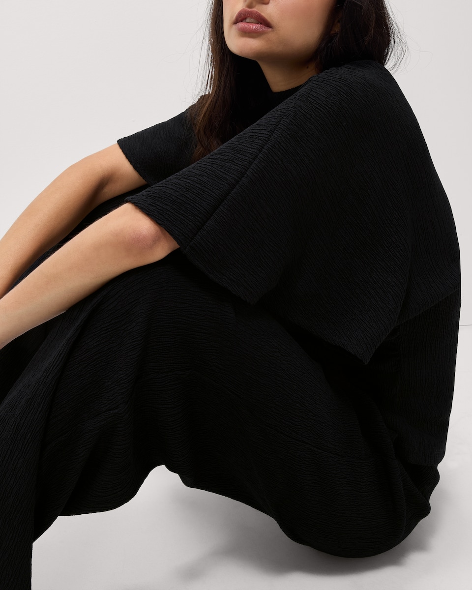 image 1 of F&F Textured Ruched Side Short Sleeved Top in Black