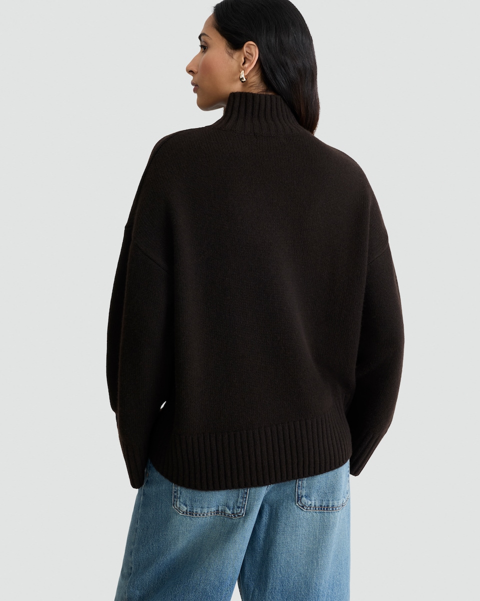 image 1 of F&F Premium Ribbed High Neck Jumper With Cashmere in Brown