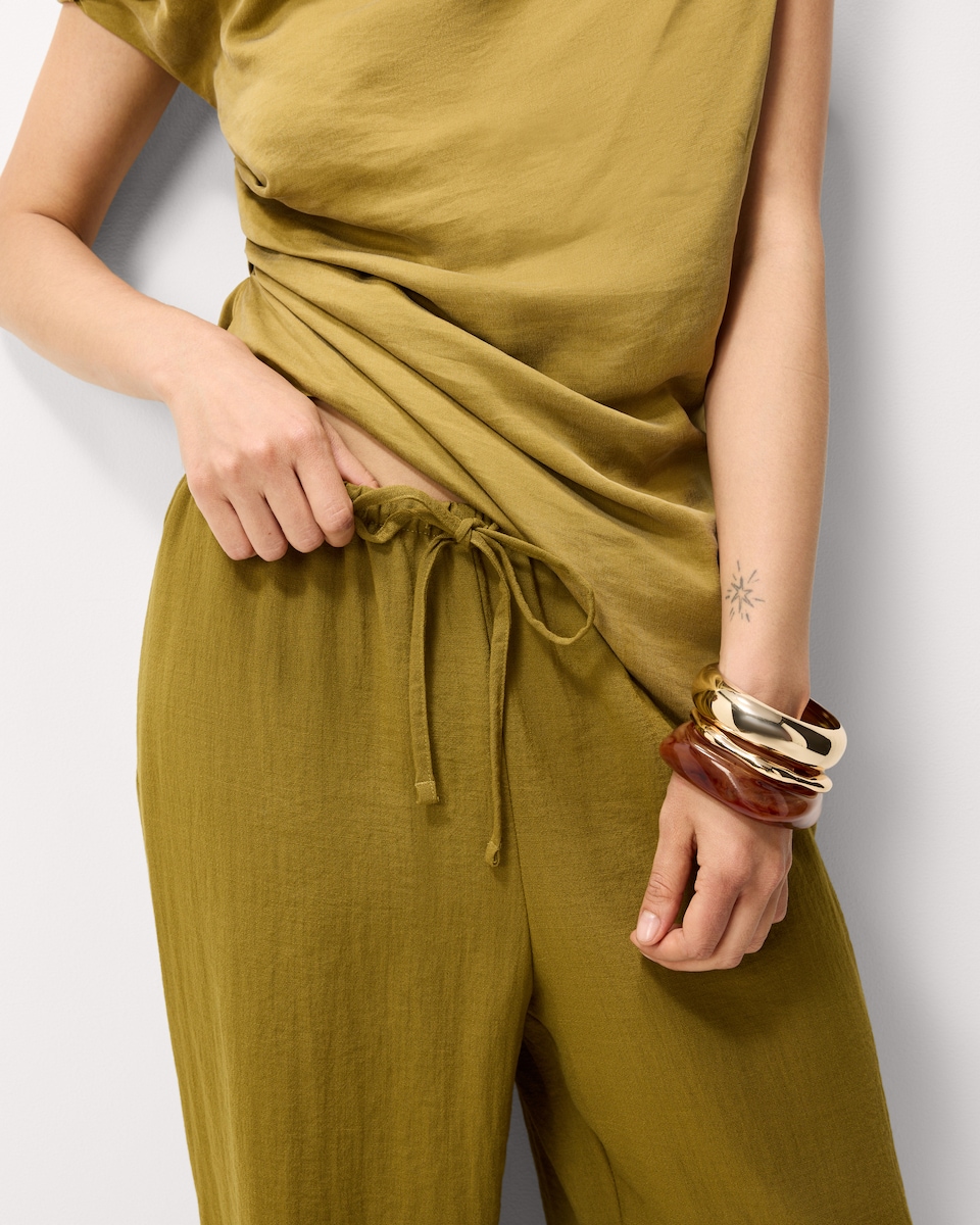 image 1 of F&F Textured Wide Leg Trousers in Khaki