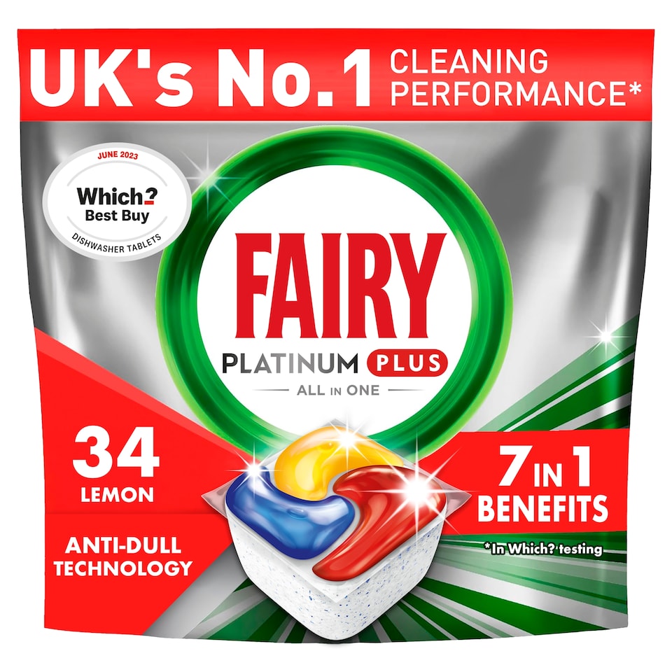 image 1 of Fairy Platinum Plus 34 Lemon Dishwasher Tablets 527G