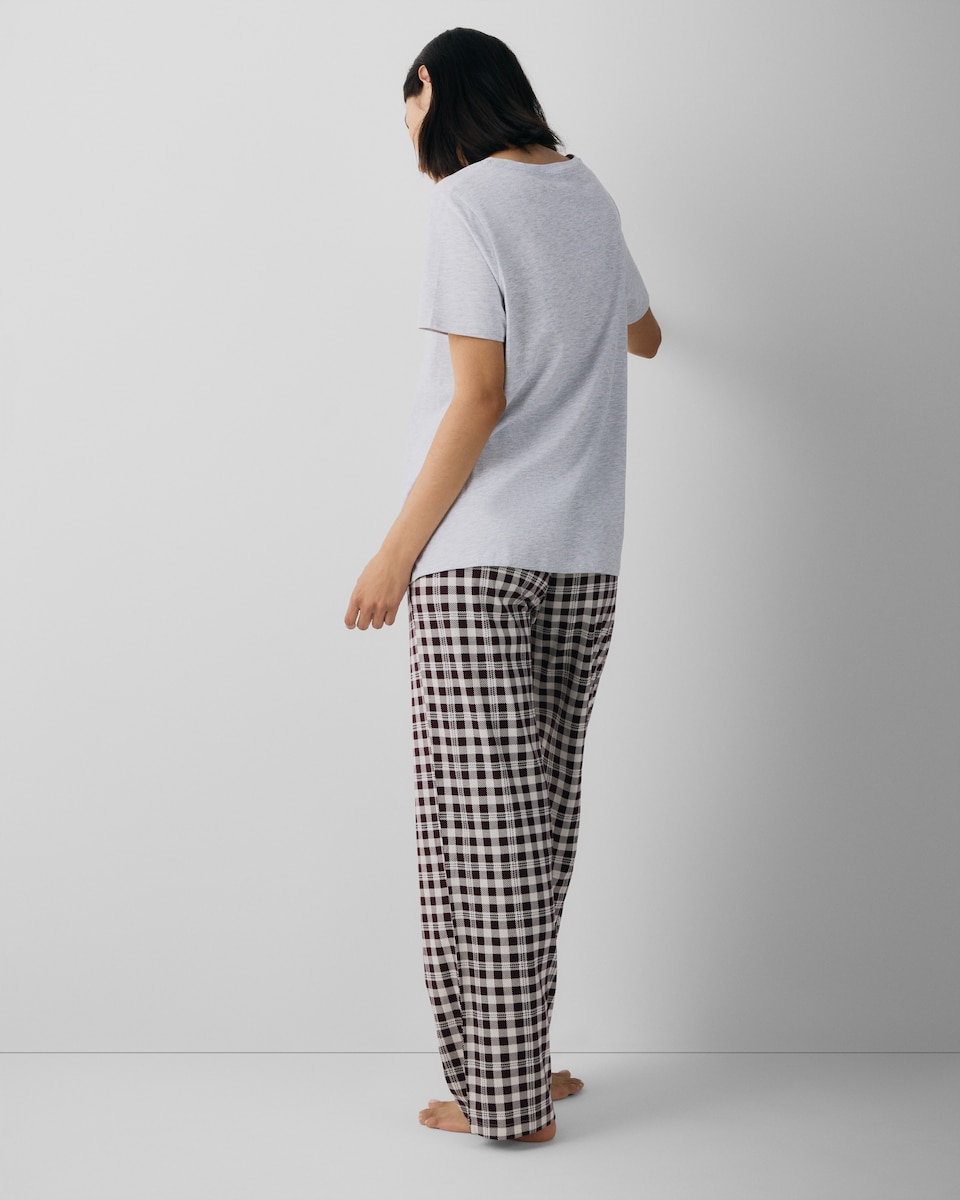image 1 of F&F Cotton Rich Sunday Print Pyjama Set in Grey