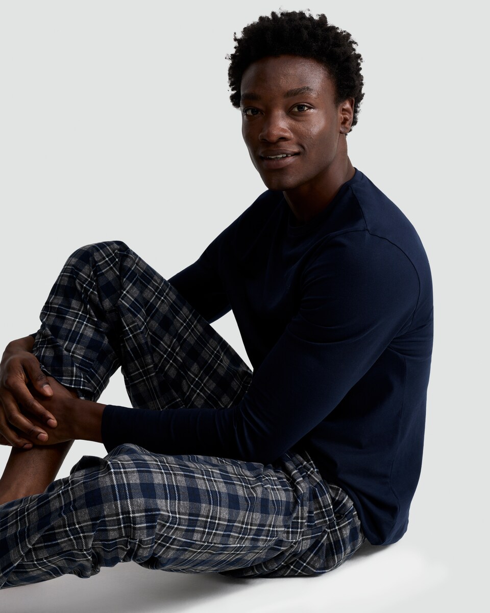 image 1 of F&F Long Sleeved Top and Check Print Fleece Bottoms Pyjamas in Multi