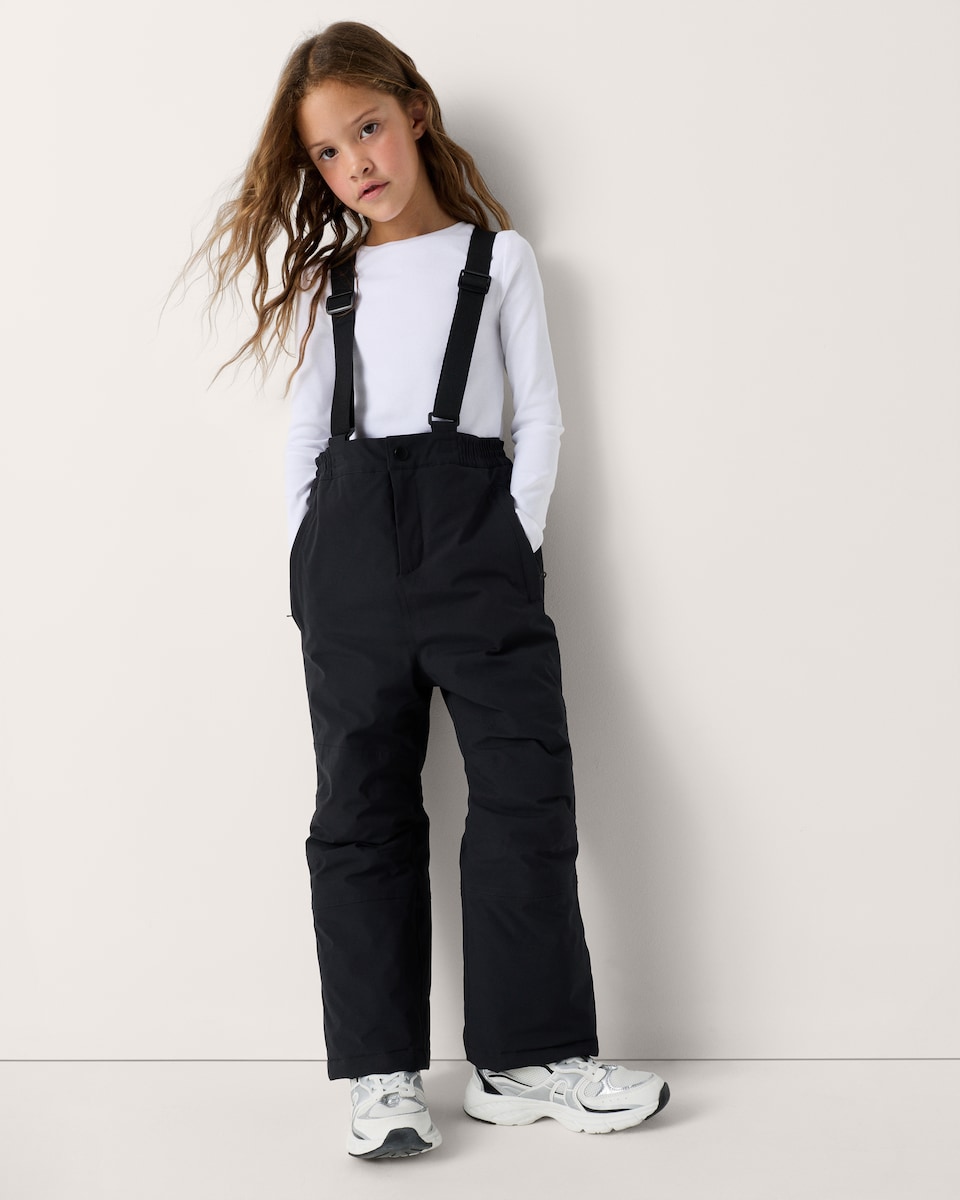 image 1 of F&F Girls Adjustable Strap Waterproof Trousers in Black