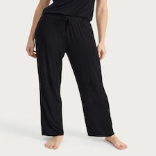 F&F CoolEase™ Ribbed Wide Leg Drawstring Pyjama Bottoms in Black