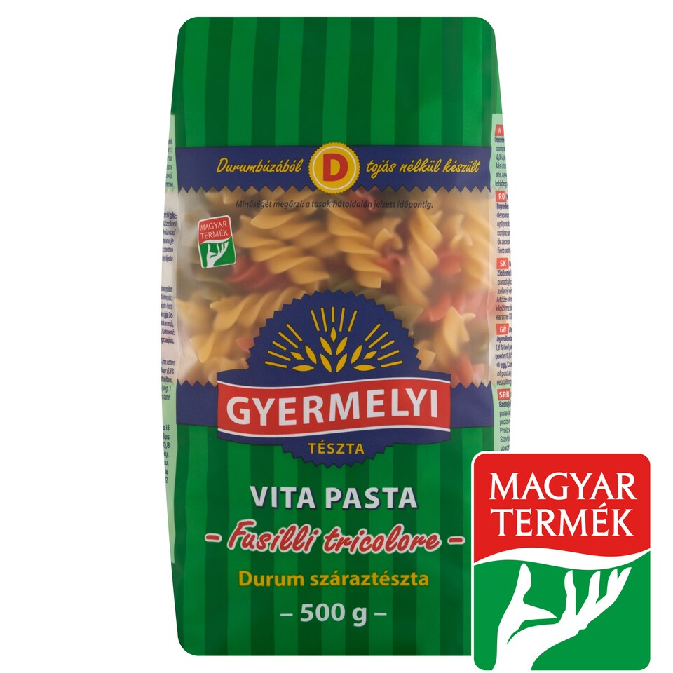 Gyermelyi Vita Pasta Fusilli Tricolore durum száraztészta 500 g