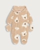 image 1 of F&F Baby Teddy Bear Print Pramsuit in Brown