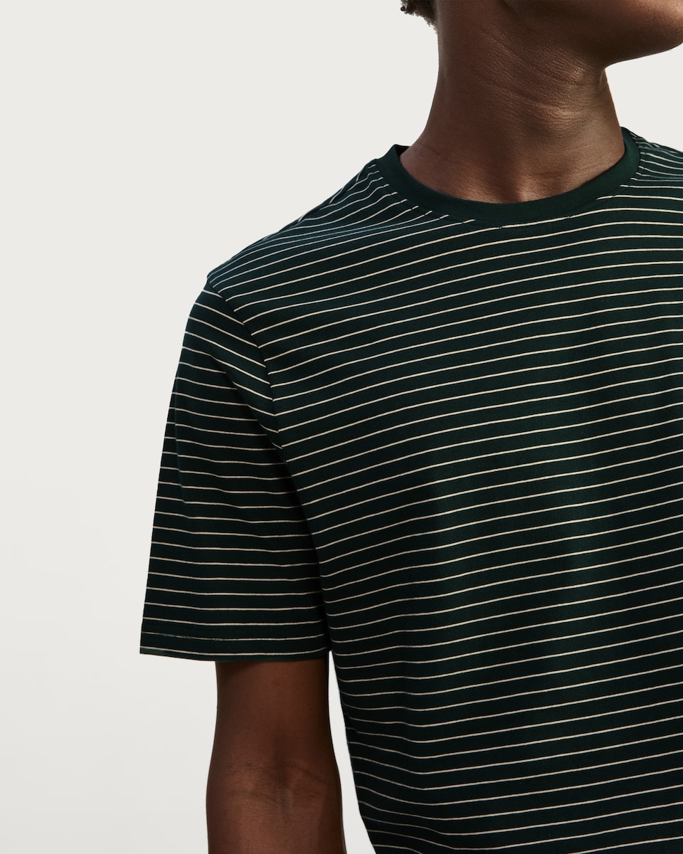 image 1 of F&F Pure Cotton Regular Fit Striped Short Sleeved T-Shirt in Green