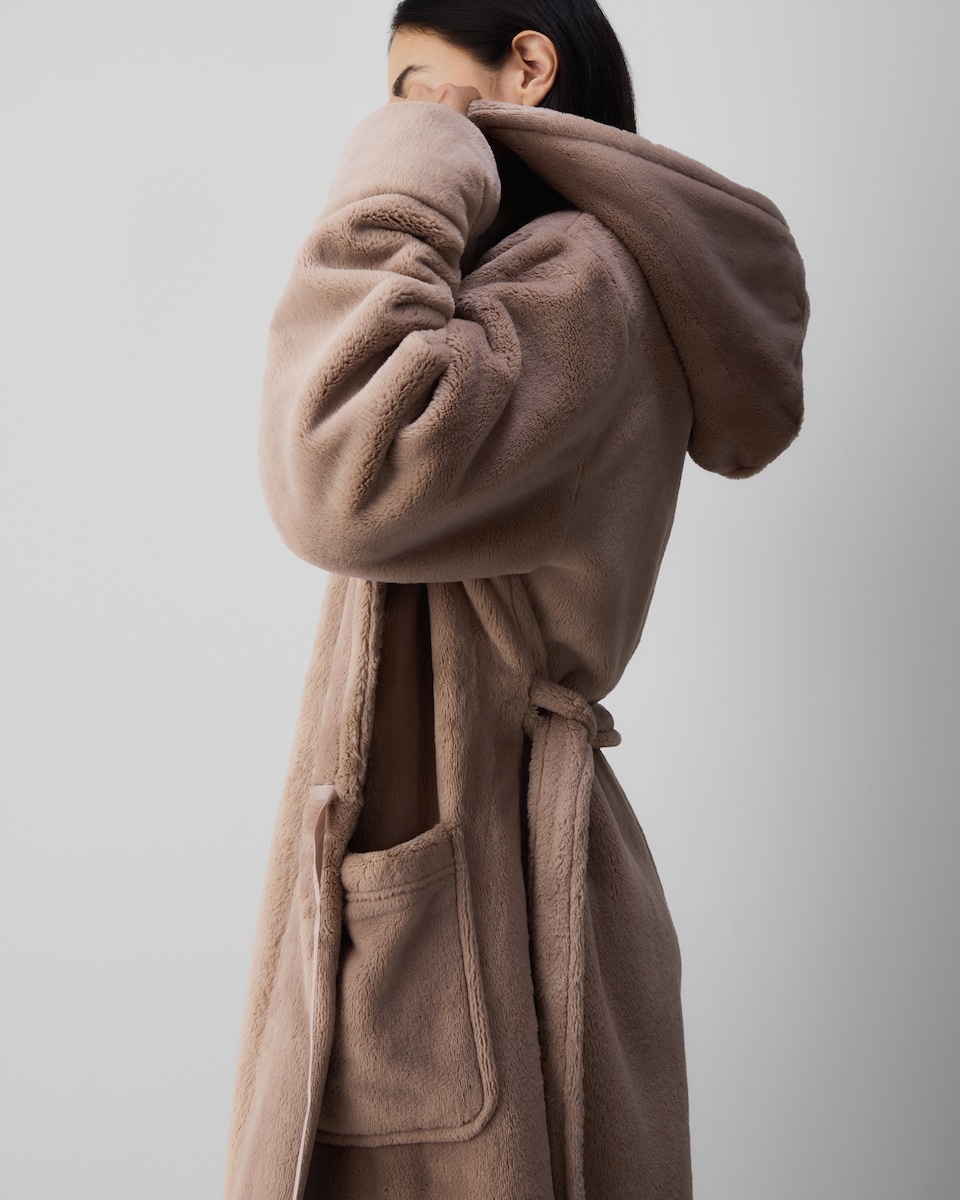 image 1 of F&F Hooded Dressing Gown in Neutral
