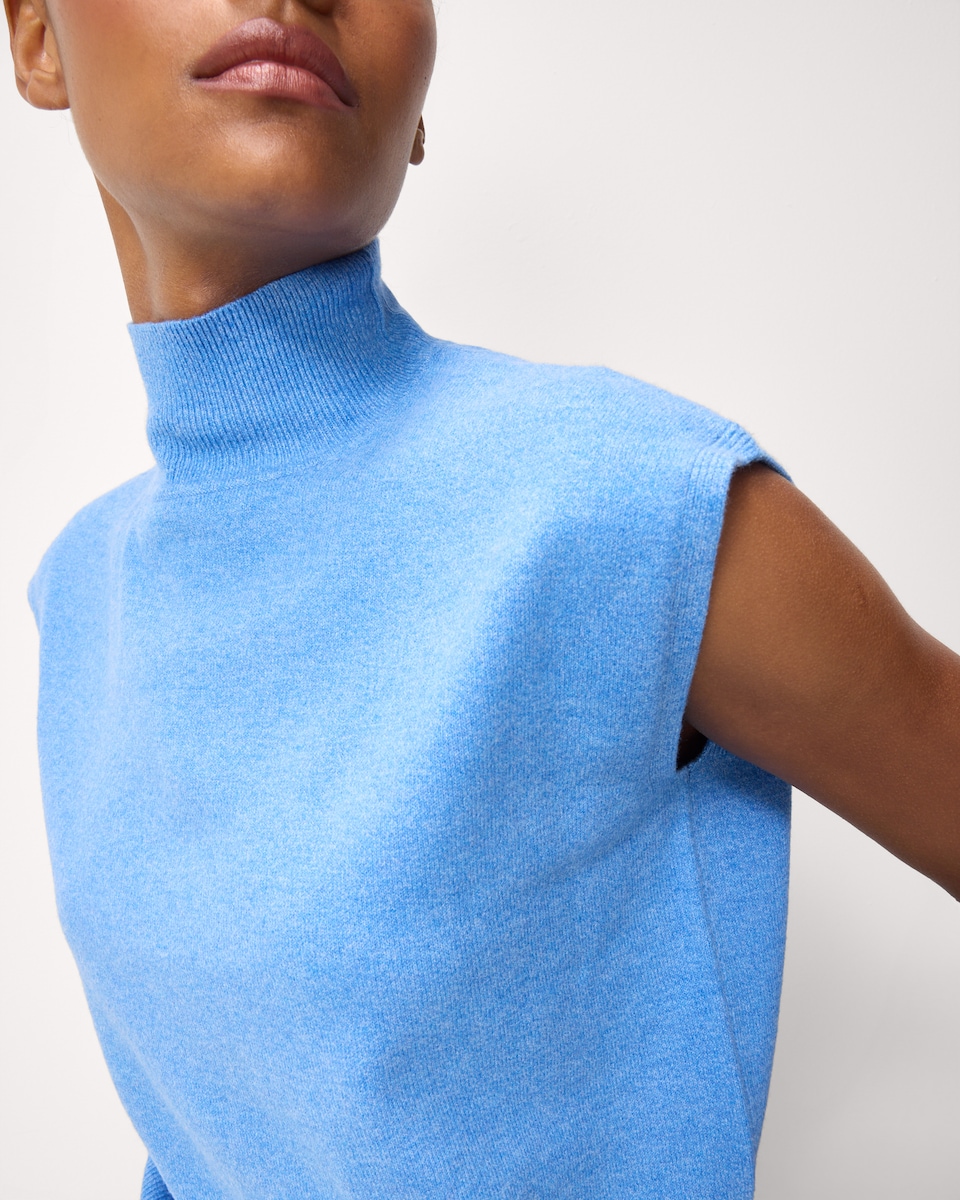image 1 of The F&F Edit Knitted High Neck Sleeveless Jumper in Blue