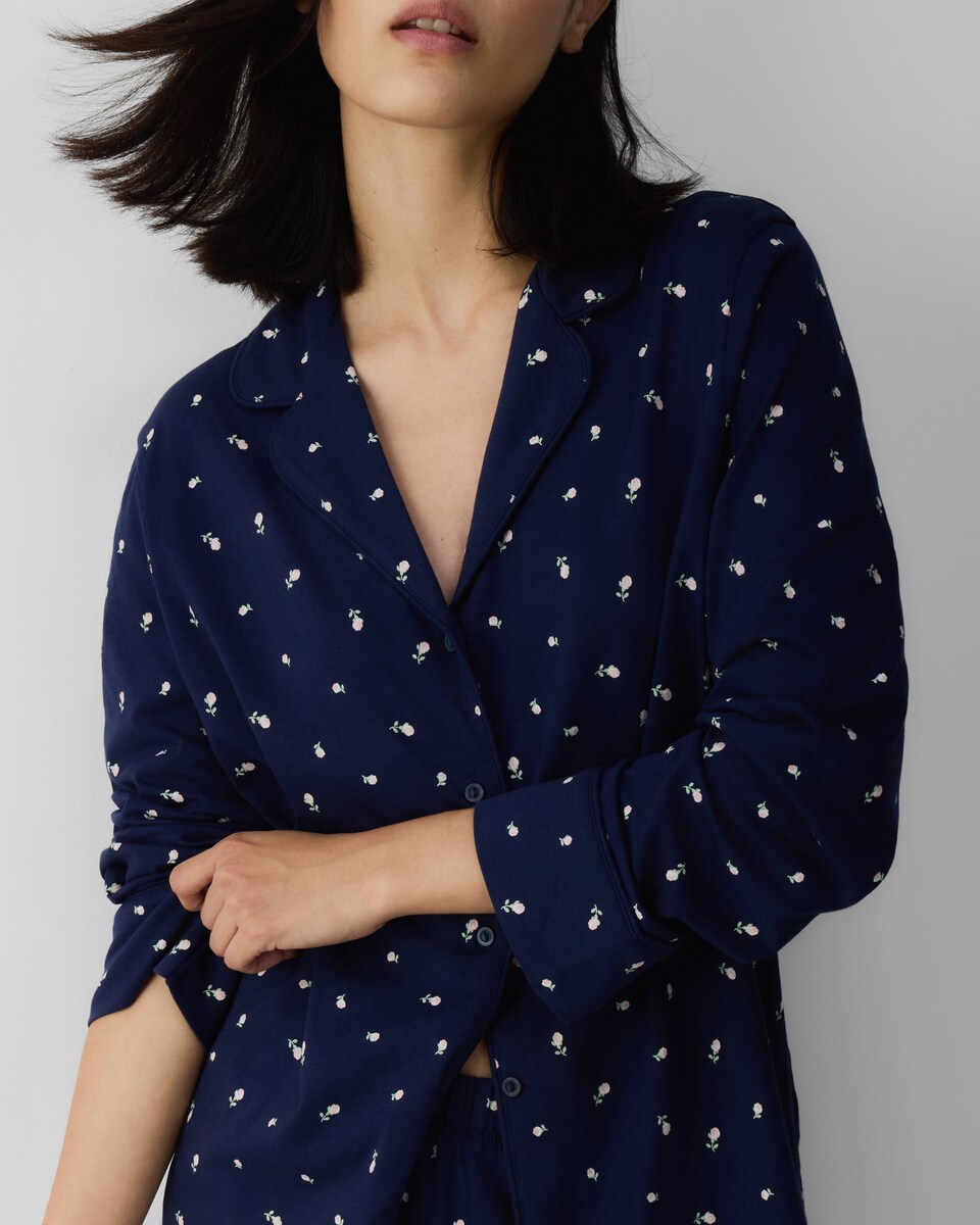 image 1 of F&F Pure Cotton Floral Print Revere Pyjama Set in Navy