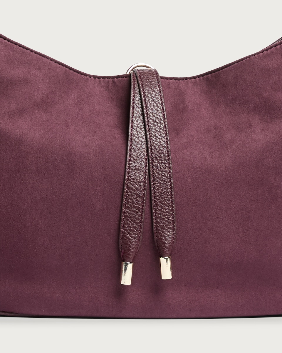image 1 of SACHA Faux Suede Tie Detail Shoulder Bag in Burgundy