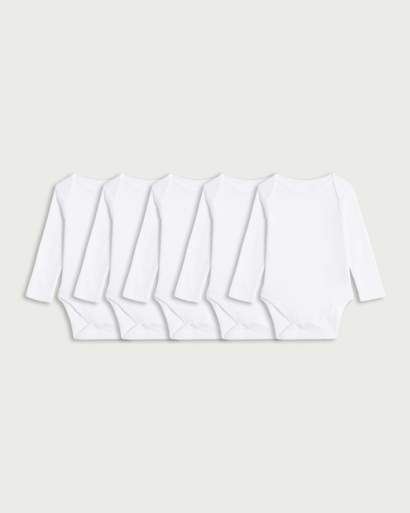F&F Baby 5-Pack Pure Cotton Long Sleeved Bodysuits in White