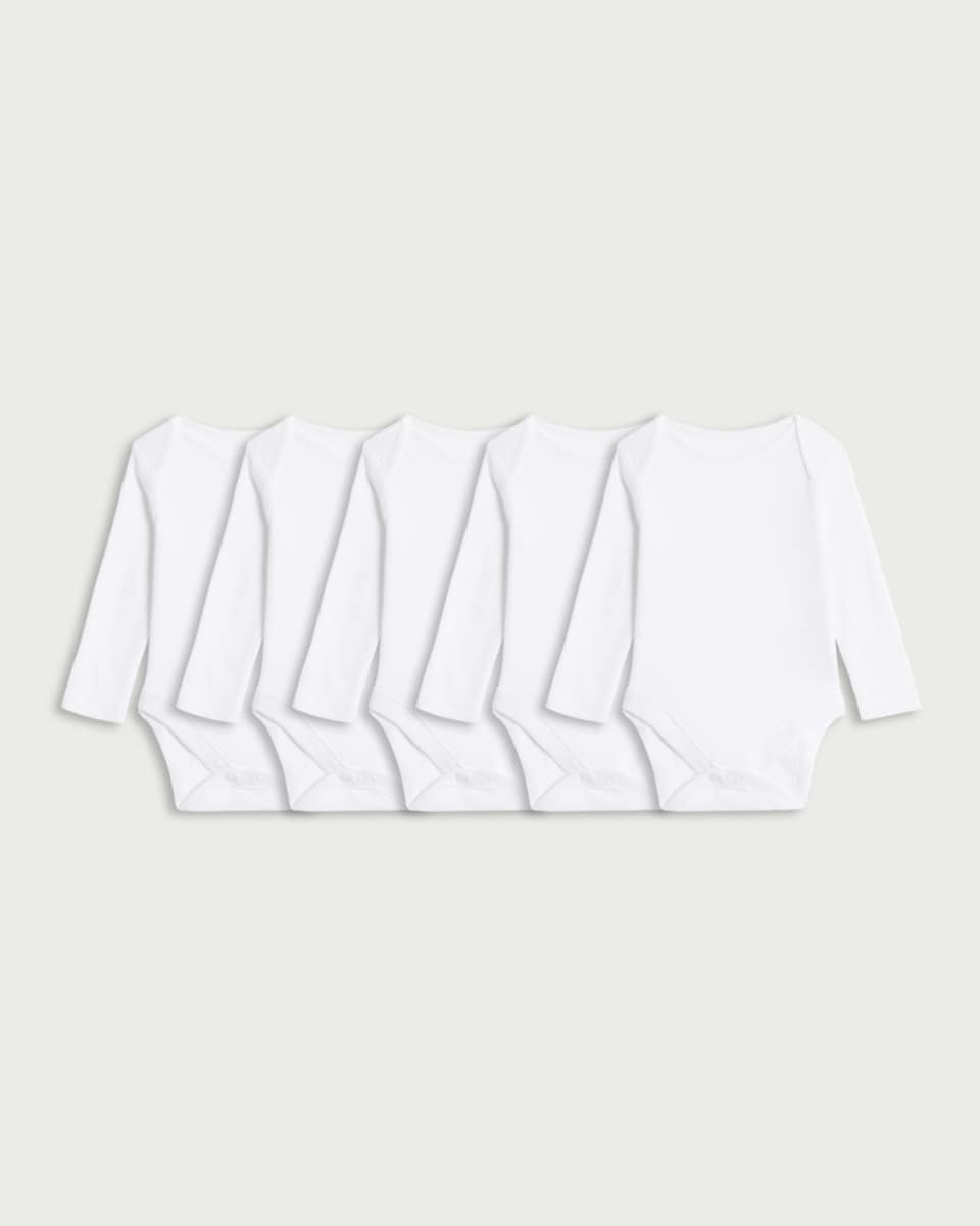 image 1 of F&F Baby 5-Pack Pure Cotton Long Sleeved Bodysuits in White