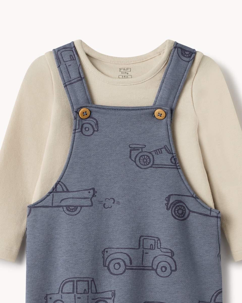 image 1 of F&F Baby 2-Piece Cotton Rich Dungaree Set in Blue