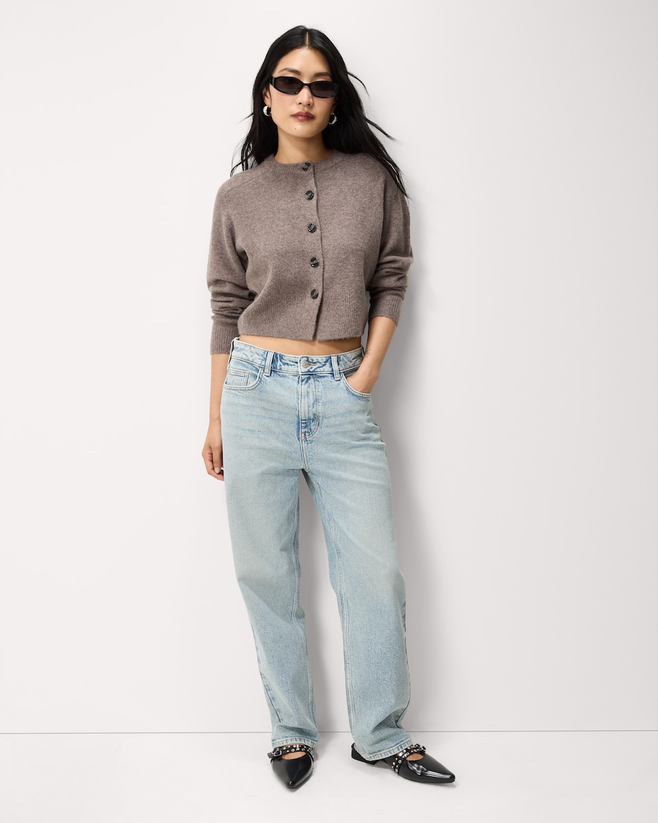 image 1 of F&F Knitted Crew Neck Cardigan in Mink
